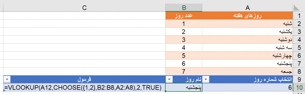 کاربرد همزمان تابع CHOOSE و تابع VLOOKUP در اکسل