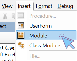 Insert menu for adding a new module in Excel VBA