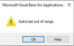 Image of the Subscript out of range error in Excel VBA